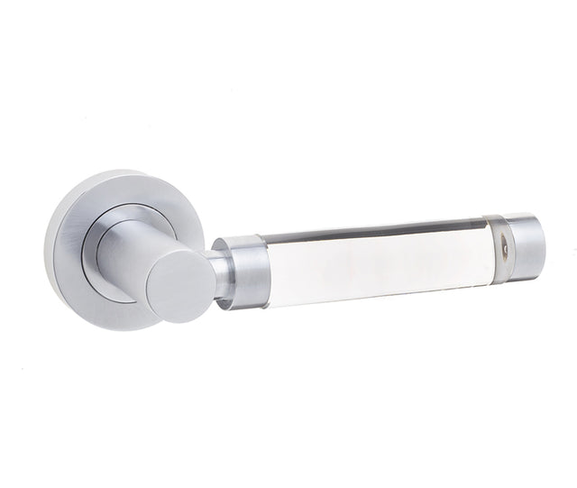 High quality image of Frelan - Milo Door Handle on Rose Plain Glass/Satin Chrome Sku. JH5314SC
