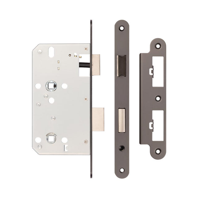 High quality image of Frelan - Jedo 78mm Din Bathroom Locks 60mm Backset Radiused Dark Bronze Sku. JL-DB60RDB