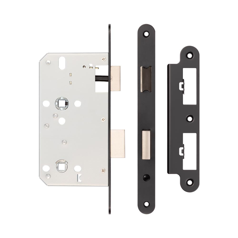 High quality image of Frelan - Jedo 78mm Din Bathroom Locks 60mm Backset Radiused Black Sku. JL-DB60RMB