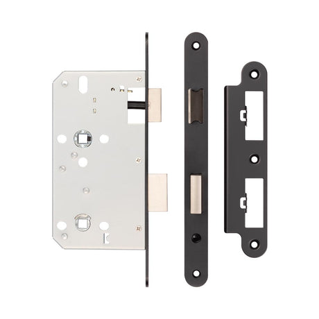 High quality image of Frelan - Jedo 78mm Din Bathroom Locks 60mm Backset Radiused Black Sku. JL-DB60RMB