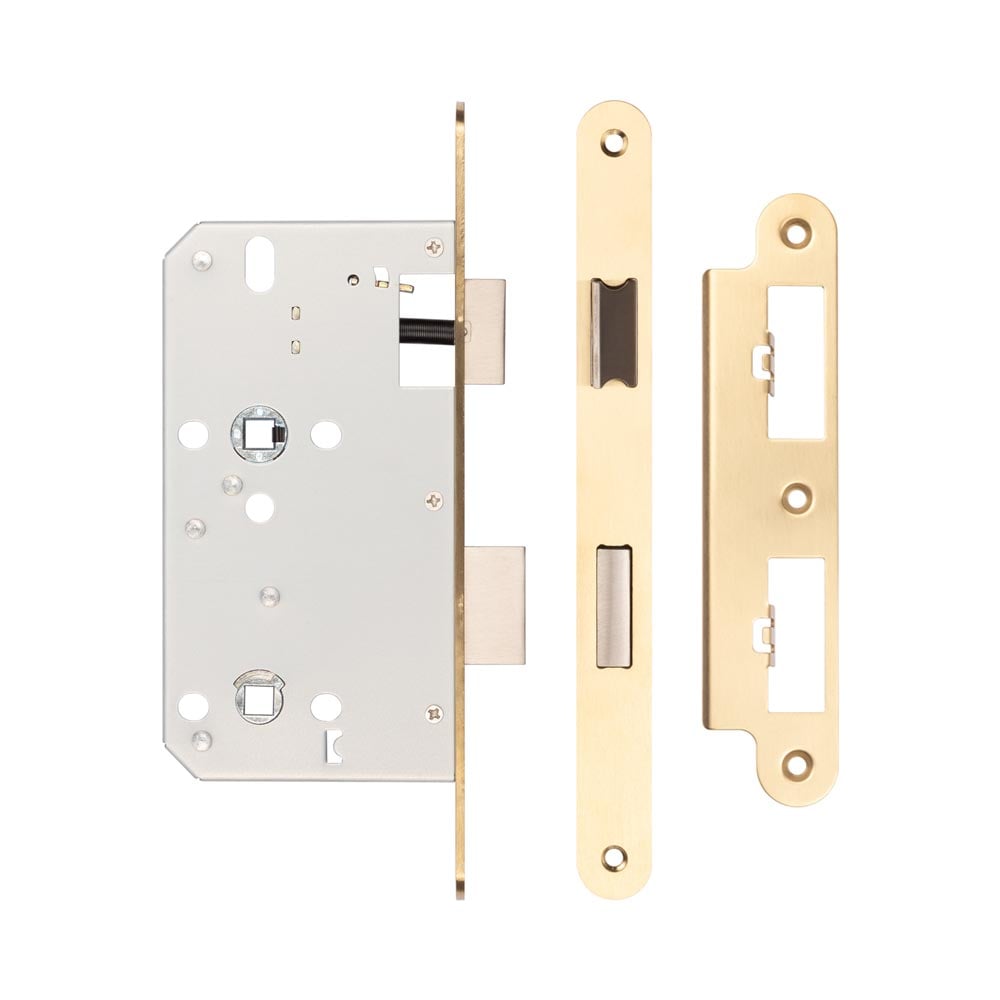 High quality image of Frelan - Jedo 78mm Din Bathroom Locks 60mm Backset Radiused Satin Brass Sku. JL-DB60RSB