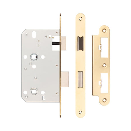 High quality image of Frelan - Jedo 78mm Din Bathroom Locks 60mm Backset Radiused Satin Brass Sku. JL-DB60RSB