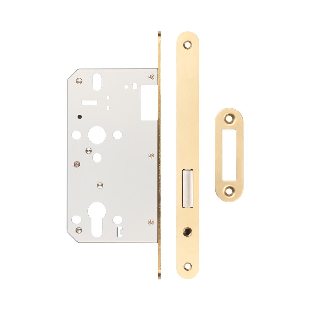 High quality image of Frelan - 72mm Satin Brass Din Euro Deadlock Radiused 60mm Backset Sku. JL-DD60RSB