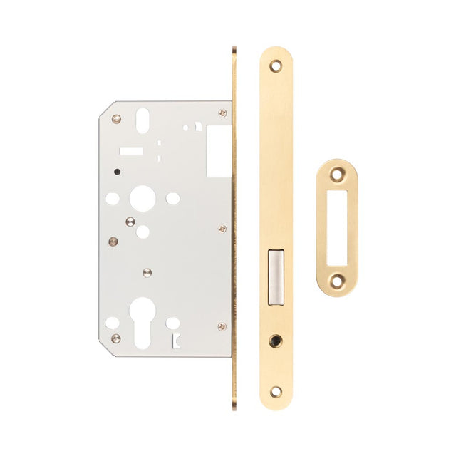 High quality image of Frelan - 72mm Satin Brass Din Euro Deadlock Radiused 60mm Backset Sku. JL-DD60RSB