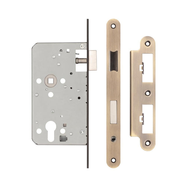 High quality image of Frelan - 72mm Antique Brass Din Euro Escape lock Radiused 60mm Backset Sku. JL-DE60RAB