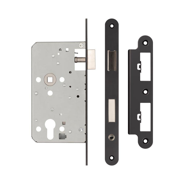 High quality image of Frelan - 72mm Black Din Euro Escape lock Radiused 60mm Backset Sku. JL-DE60RMB