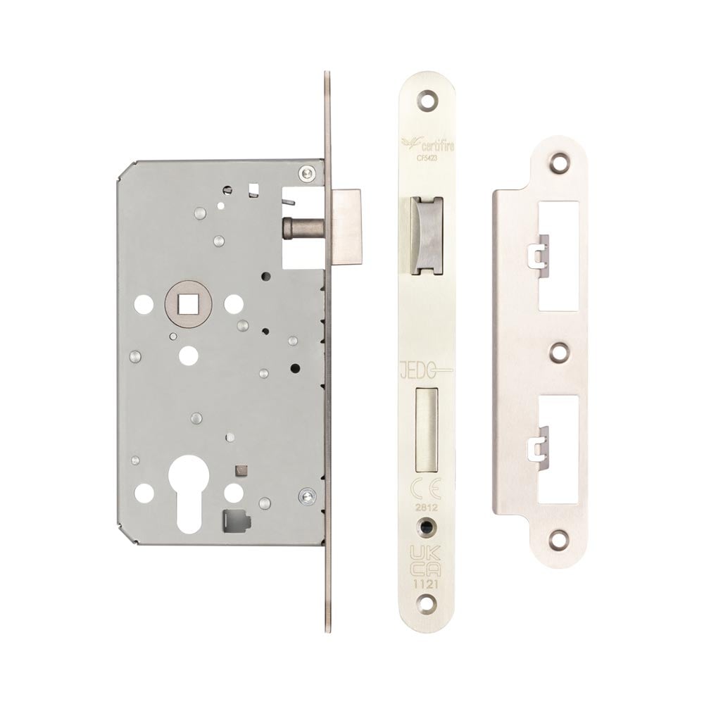High quality image of Frelan - Jedo 72mm Din Escape Locks 60mm backset Radiused Satin Stainless Steel Sku. JL-DE60RSSS
