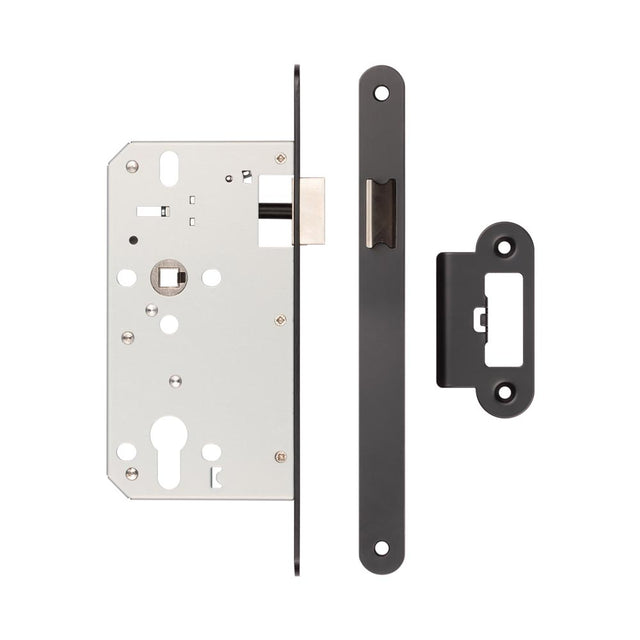 High quality image of Frelan - 72mm Black Din Euro Latch Radiused 60mm Backset Sku. JL-DL60RMB