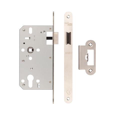 High quality image of Frelan - 72mm Satin Stainless Steel Din Euro Latch Radiused 60mm Backset Sku. JL-DL60RSSS