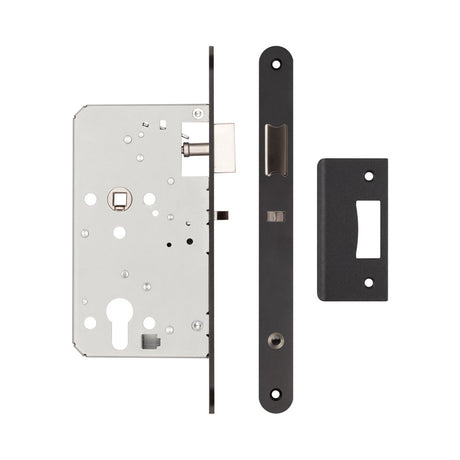 High quality image of Frelan - 72mm Black Din Euro Nightlatch Radiused 60mm Backset Sku. JL-DNL60RMB