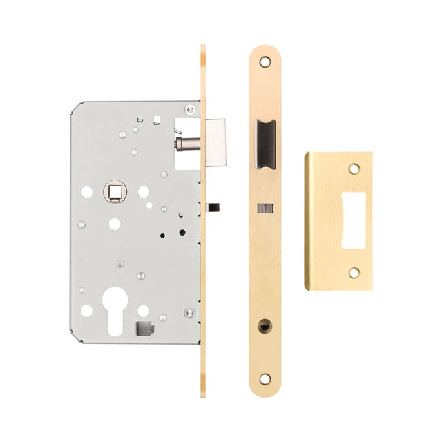 High quality image of Frelan - 72mm Satin Brass Din Euro Nightlatch Radiused 60mm Backset Sku. JL-DNL60RSB
