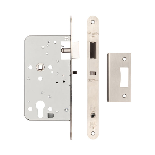 High quality image of Frelan - Architectural 72mm Din Nightlatches 60mm Backset Radiused Satin Stainless Steel Sku. JL-DNL60RSSS