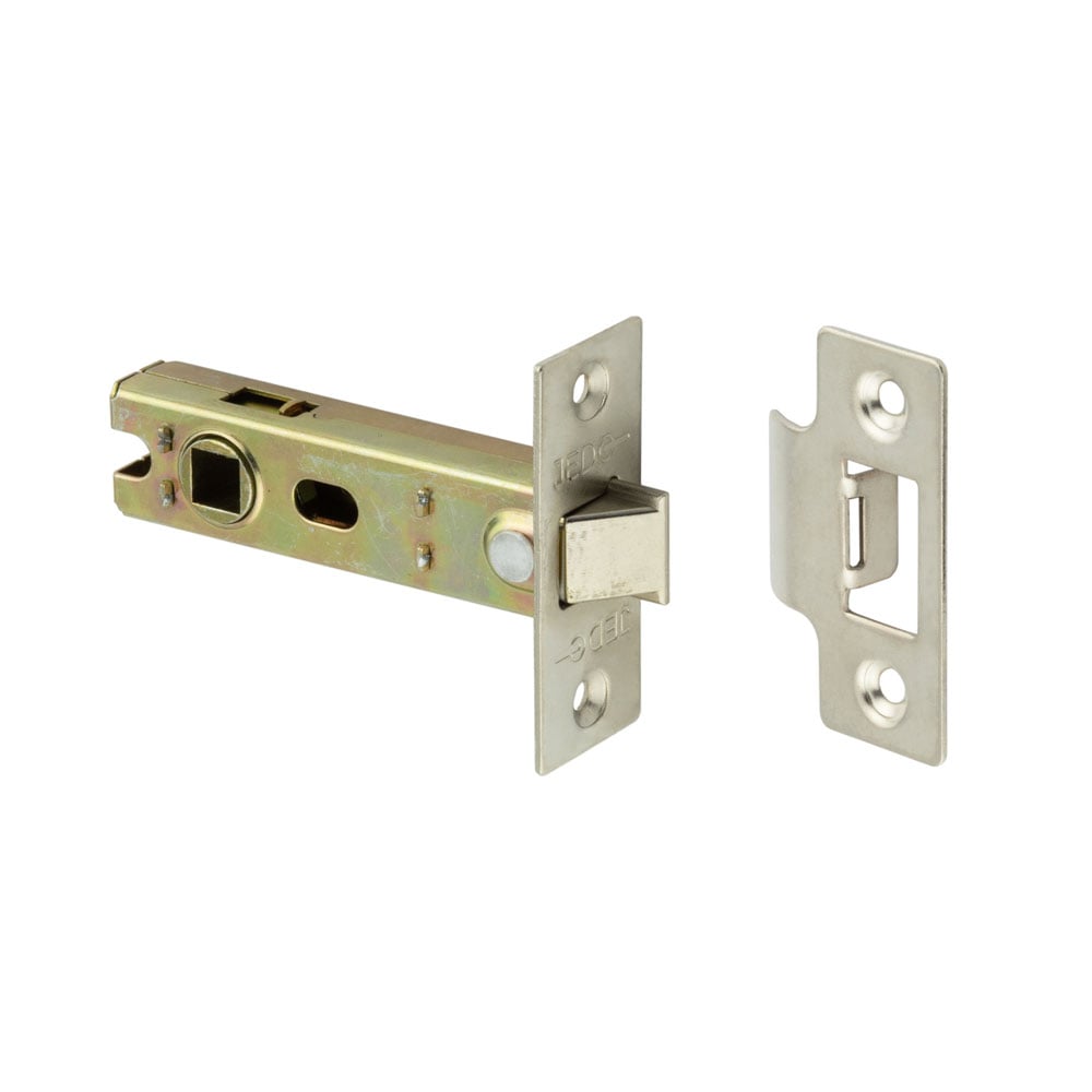 This is an image showing the Frelan - 75mm NP Tubular latch available to order from Trade Door Handles in Kendal