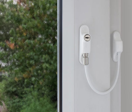 High quality image of Frelan - Cable Window Restrictor - White | Sku. jl1821wh | available to order from Trade Door Handles in Kendal.