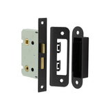 High quality image of Frelan - Jedo Kontrax Bathroom locks with Square Forend & Radiused Strike Plate 65mm Black Sku. JL450BL