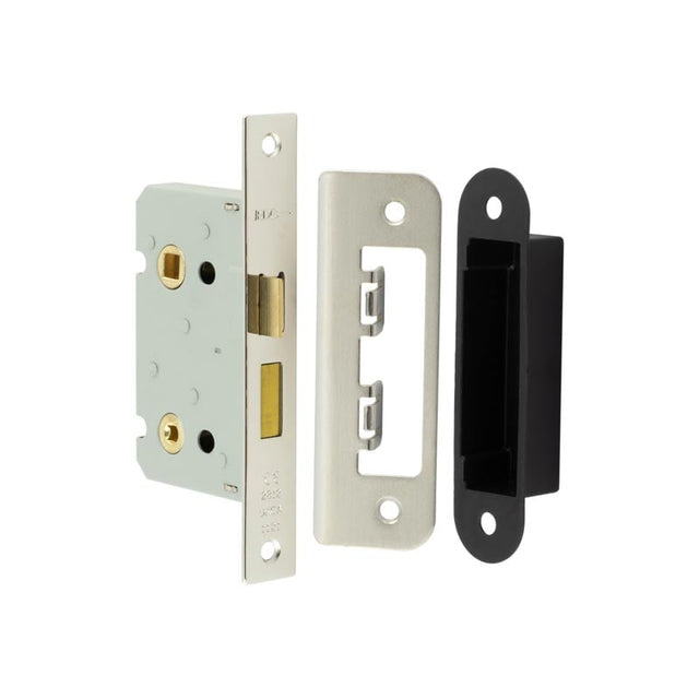 This is an image showing the Frelan - 63mm NP Bathroom lock square forend available to order from Trade Door Handles in Kendal