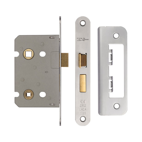 High quality image of Frelan - Jedo Kontrax Bathroom locks with Radiused Forend & Strike Plate Satin Nickel Satin Nickel Sku. JL450RSN