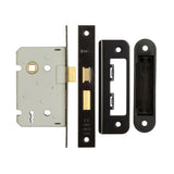High quality image of Frelan - Jedo Kontrax 2 Lever Sashlocks with Square Forend & Radiused Strike Plate 65mm Black Sku. JL470BL