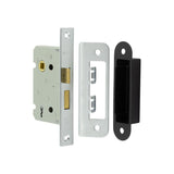 High quality image of Frelan - Jedo Kontrax 2 Lever Sashlocks with Square Forend & Radiused Strike Plate 65mm Satin Nickel Sku. JL470SN