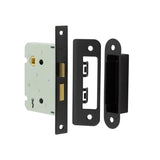 High quality image of Frelan - Jedo Kontrax 2 Lever Sashlocks with Square Forend & Radiused Strike Plate 76mm Black Sku. JL480BL