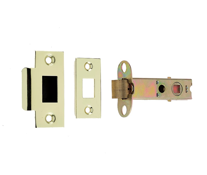 This is an image showing the Frelan - 100mm SS/PB double sprung tubular latch available to order from Trade Door Handles in Kendal