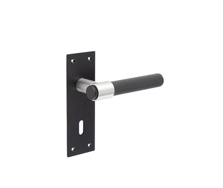 This is an image showing the Frelan - Nero T-Bar Door Handles on Lockplate available to order from Trade Door Handles in Kendal