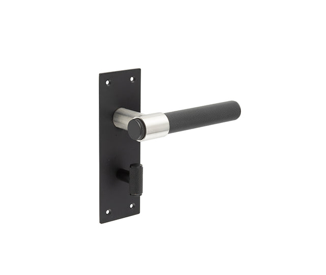 High quality image of Frelan - Nero T-Bar Door Handles on Bathroom Plate Black Sku. JMB102