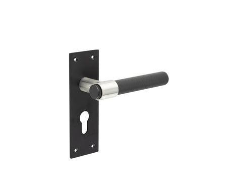 High quality image of Frelan - Nero T-Bar Door Handles on Euro Profile Lockplate Black Sku. JMB103