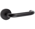 This is an image showing the Frelan - Orbit RTD lever on rose Matt Black available to order from Trade Door Handles in Kendal