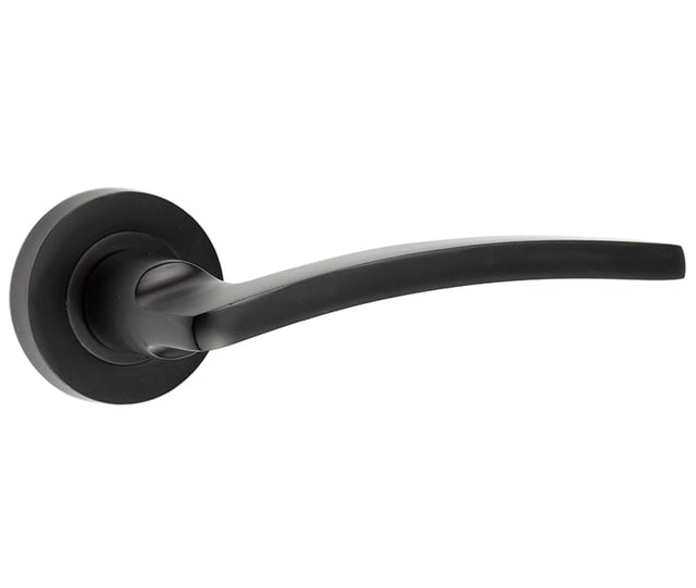 This is an image showing the Frelan - MB Noir lever on rose available to order from Trade Door Handles in Kendal