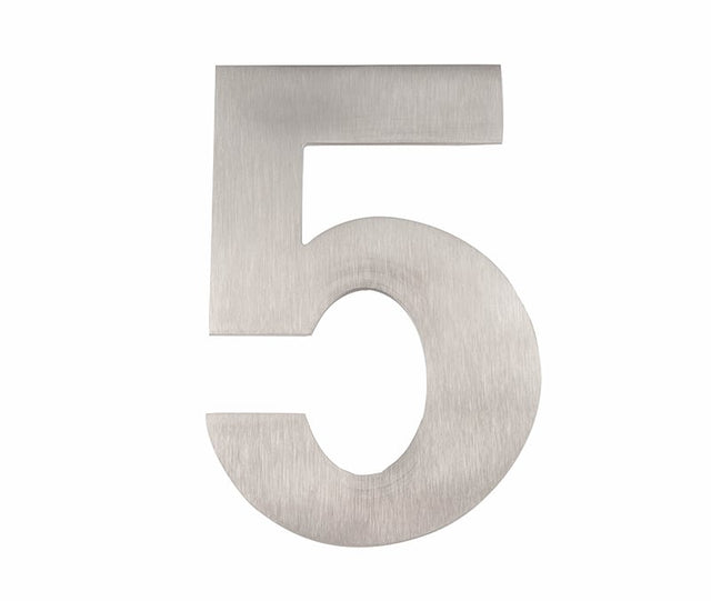 This is an image showing the Frelan - 150mm No.5 Numeral - Grade 304 Satin Stainless Steel available to order from Trade Door Handles in Kendal