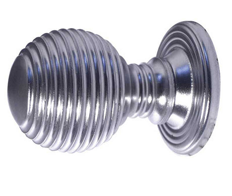 High quality image of Frelan - Reeded 28mm Dia. Cabinet Knob - Satin Chrome | Sku. jr23sc | available to order from Trade Door Handles in Kendal.