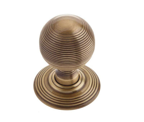 This is an image showing the Frelan - Reeded Unsprung Mortice Knobs - Antique Brass available to order from Trade Door Handles in Kendal