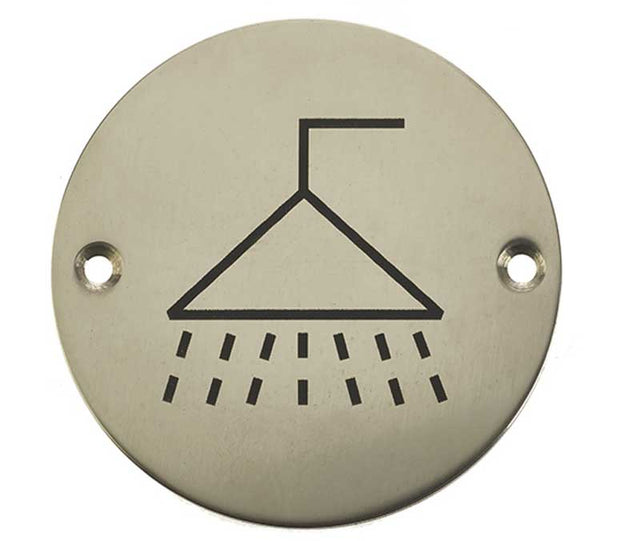 High quality image of Frelan - Shower - Signage 75mm Dia. - Polished Stainless Steel | Sku. js106pss | available to order from Trade Door Handles in Kendal.