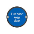 This is an image showing the Frelan - Stainless Steel Fire Door Keep Clear 75mm Black available to order from Trade Door Handles in Kendal