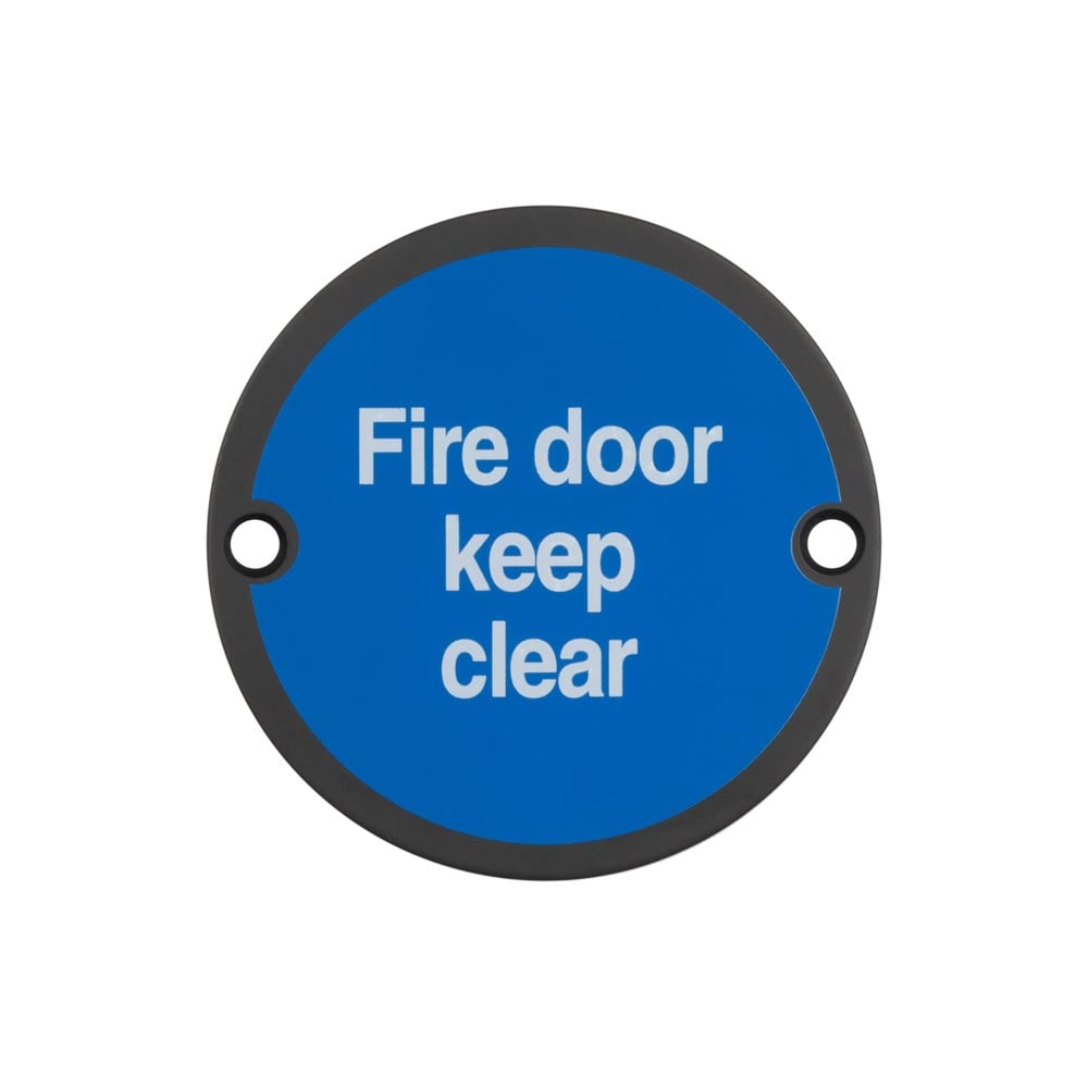 This is an image showing the Frelan - Stainless Steel Fire Door Keep Clear 75mm Black available to order from Trade Door Handles in Kendal