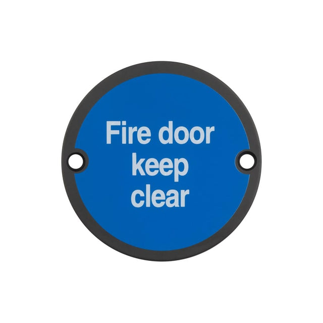 This is an image showing the Frelan - Stainless Steel Fire Door Keep Clear 75mm Black available to order from Trade Door Handles in Kendal