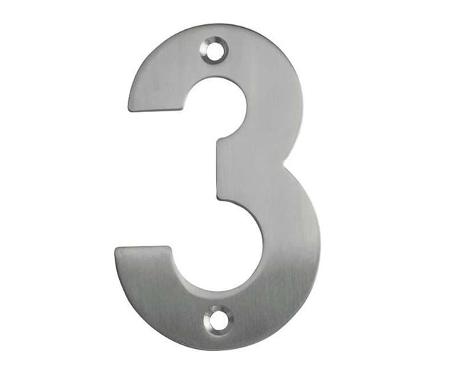 This is an image showing the Frelan - 100mm No.3 Numeral - Grade 304 Satin Stainless Steel available to order from Trade Door Handles in Kendal