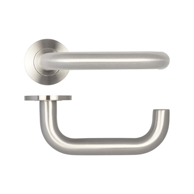 High quality image of Frelan - Orbit 19mm Door Handle on 5mm Sprung Rose Grade 304 Satin Stainless Steel Sku. JSS01