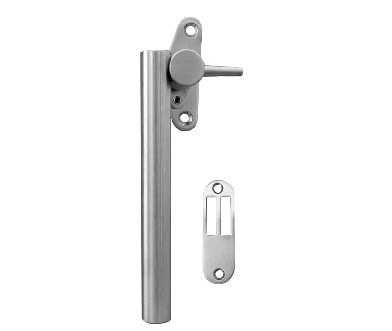 This is an image showing the Frelan - Round Bar Casement Fastener c/w Mortice Plate Left Hand - Grade 304 Sat available to order from Trade Door Handles in Kendal