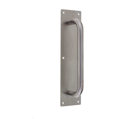 This is an image showing the Frelan - Pull Handle on Plate 300x19mm - Grade 304 Satin Stainless Steel available to order from Trade Door Handles in Kendal