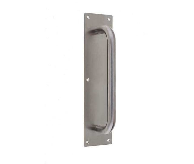 This is an image showing the Frelan - Pull Handle on Plate 300x19mm - Grade 304 Satin Stainless Steel available to order from Trade Door Handles in Kendal