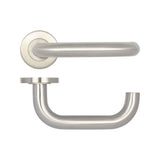 High quality image of Frelan - Orbit 19mm Door Handle on 8mm Sprung Rose Grade 201 Satin Stainless Steel Sku. JSS202