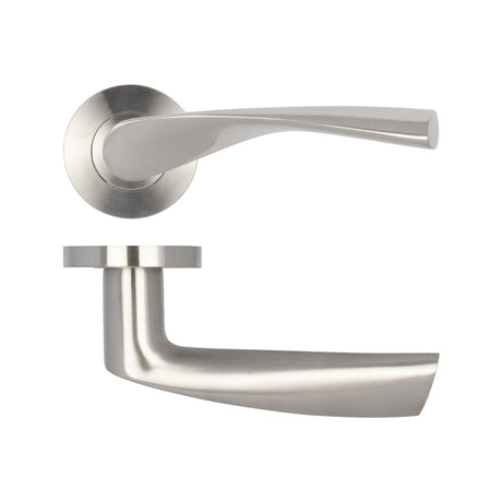 High quality image of Frelan - Vecta Door Handle on Rose Grade 304 Satin Stainless Steel Sku. JSS501