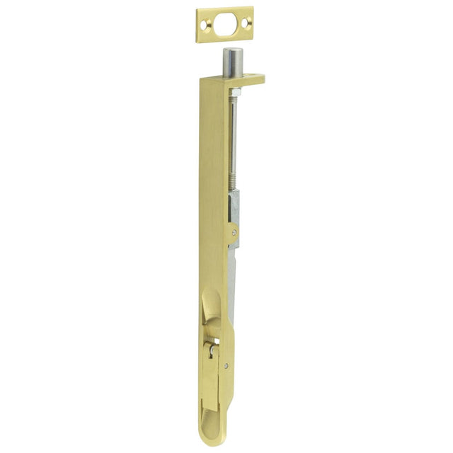 This is an image showing the Frelan - Lever Action Flushbolts Radiused Forend 203x20mm Brass Finish available to order from Trade Door Handles in Kendal