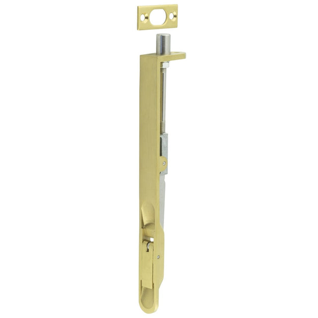 This is an image showing the Frelan - Lever Action Flushbolts Radiused Forend 203x20mm Satin Brass available to order from Trade Door Handles in Kendal