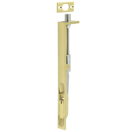 This is an image showing the Frelan - Stainless Steel Flush Bolts JSS51 Satin Brass 203mm x 20mm Square Forend available to order from Trade Door Handles in Kendal