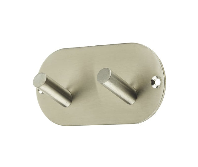 This is an image showing the Frelan - Double Robe Hook - Grade 304 Satin Stainless Steel available to order from Trade Door Handles in Kendal