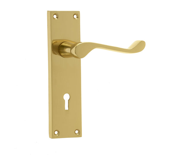 High quality image of Frelan - Victorian Scroll Door Handle on Lockplate Polished Brass Sku. JV10PB