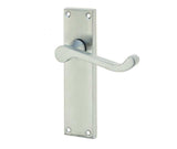 High quality image of Frelan - Victorian Scroll Door Handle on Long Latchset Plate Satin Chrome Sku. JV11LSC